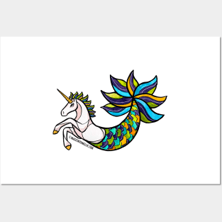Mermaid Unicorn - Blue and Green — Mermay Unicorn Illustration series Posters and Art